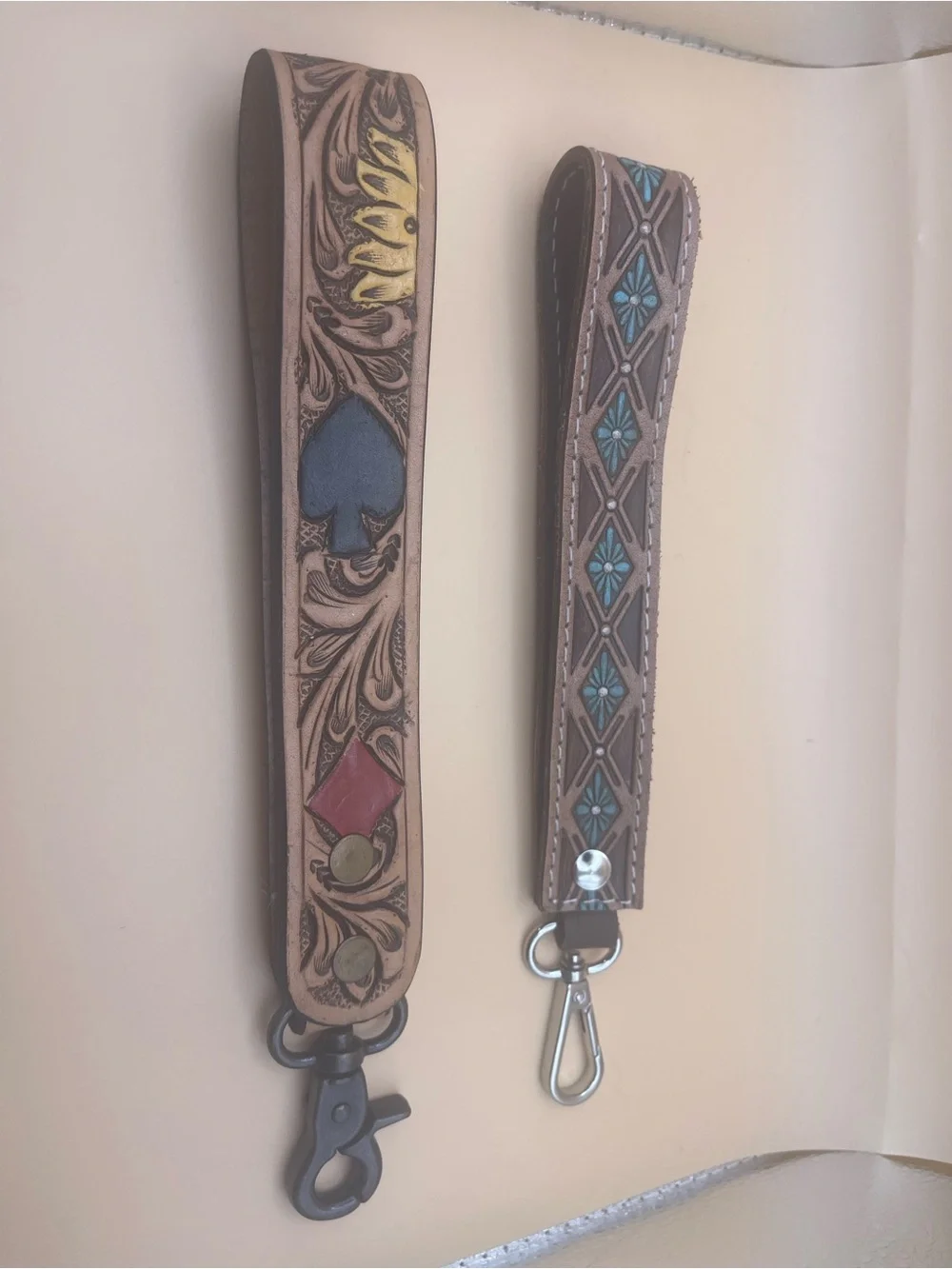 NWOT 2 Western Tooled Wristlet Keychains Poker Turquoise Floral